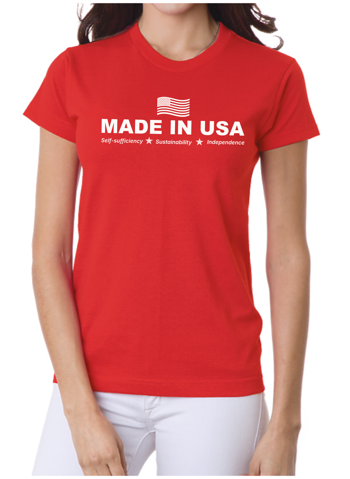 Made in USA with Wavy US Flag Design (Women's Crew)