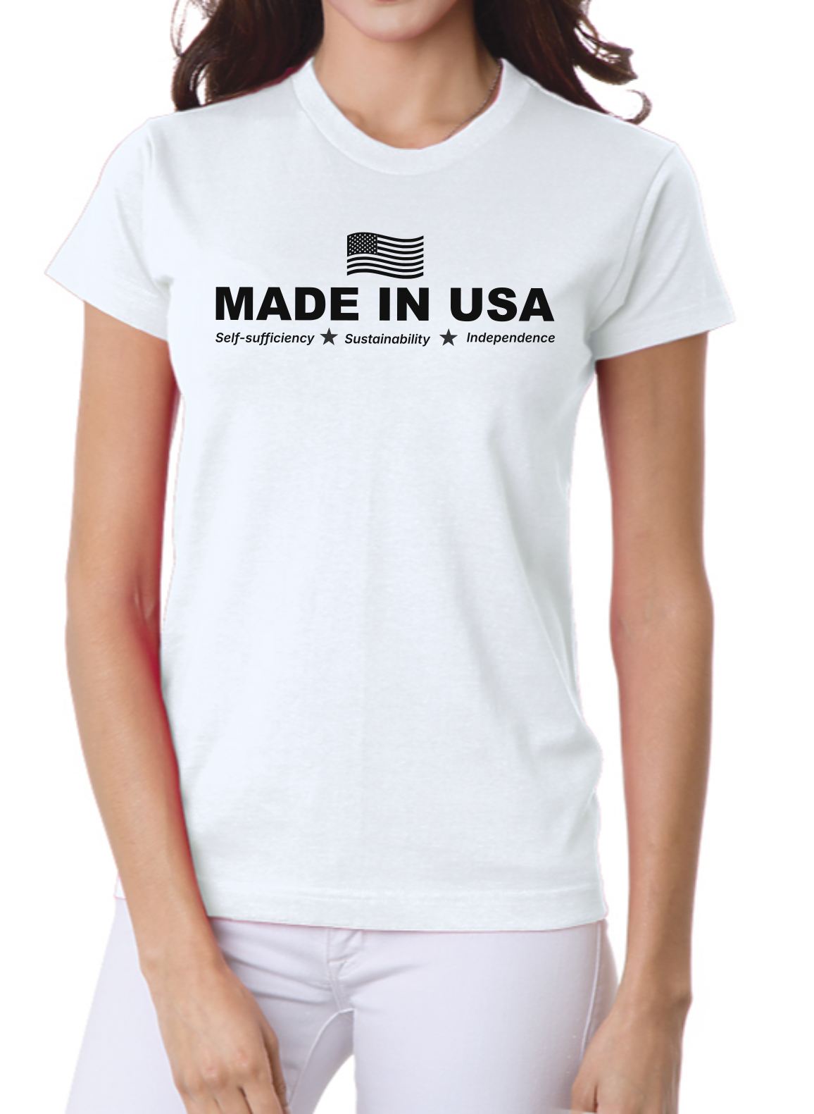 Made in USA with Wavy US Flag Design (Women's Crew)